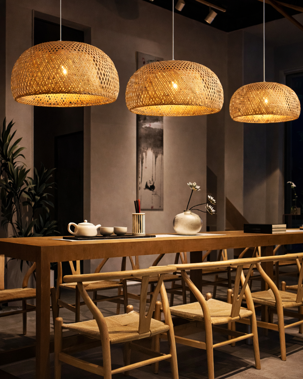 Lámpara Colgante de Bambú y Mimbre Natural Estilo Boho