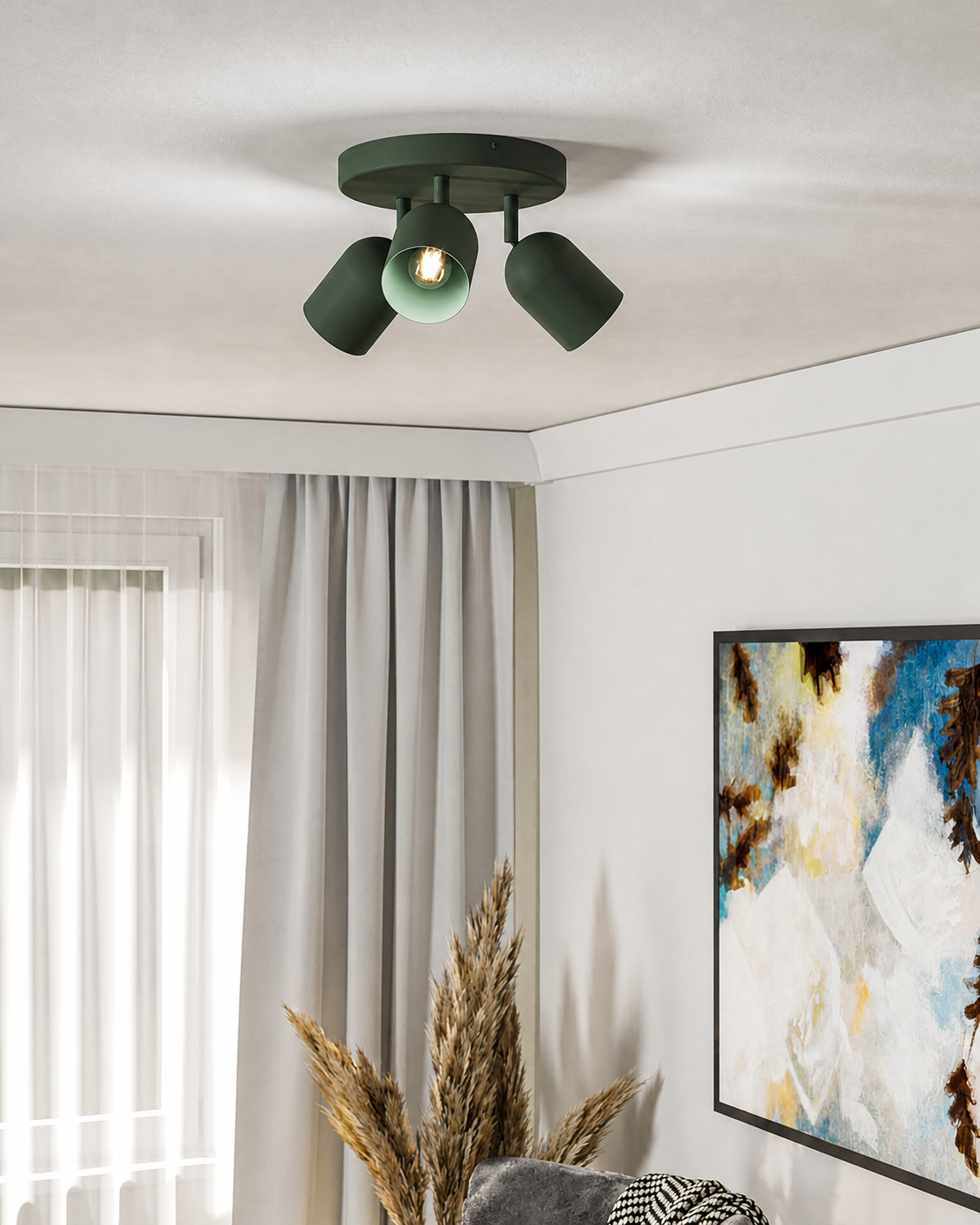 Lámpara de Techo con Focos Orientables Verde Oliva E14