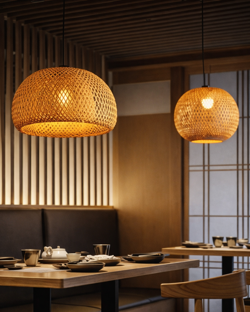 Lámpara Colgante de Bambú y Mimbre Natural Estilo Boho