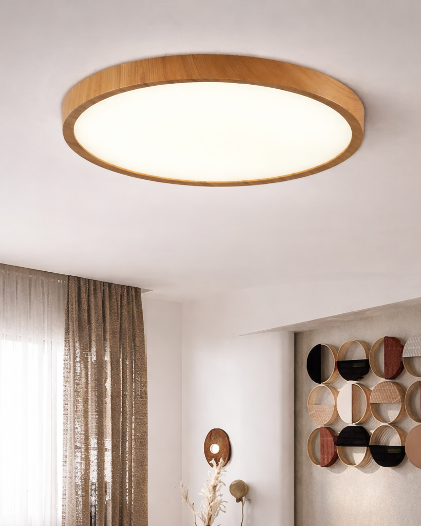 Lámpara de Techo LED Redonda Ultrafina Nogal Moderna