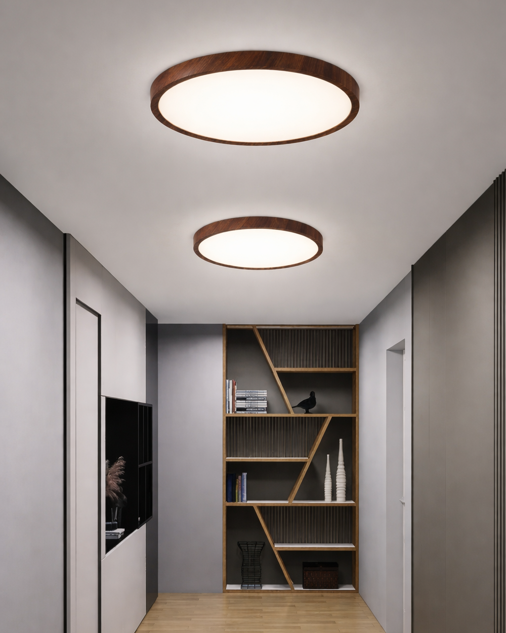 Lámpara de Techo LED Redonda Ultrafina Nogal Moderna