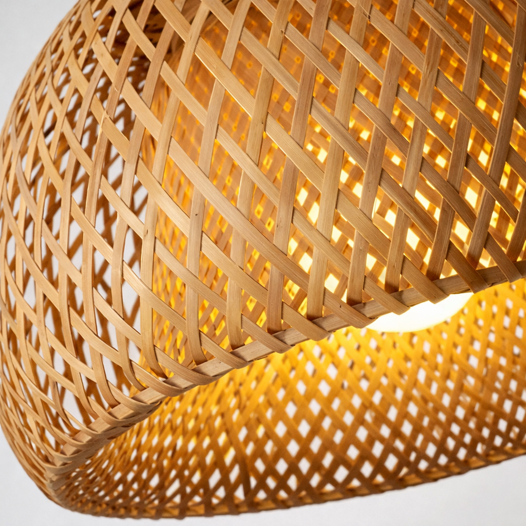 Lámpara Colgante de Bambú y Mimbre Natural Estilo Boho