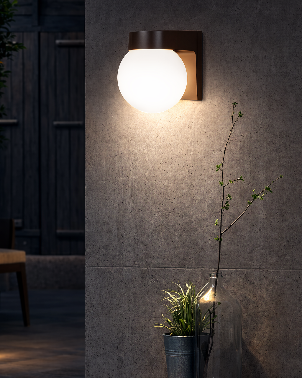 Aplique LED Exterior Negro Globo Moderno para Porche