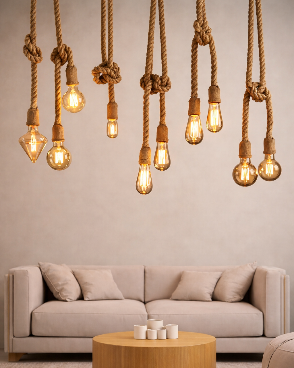 Lámpara Industrial de Cuerda de Cáñamo Estilo Loft