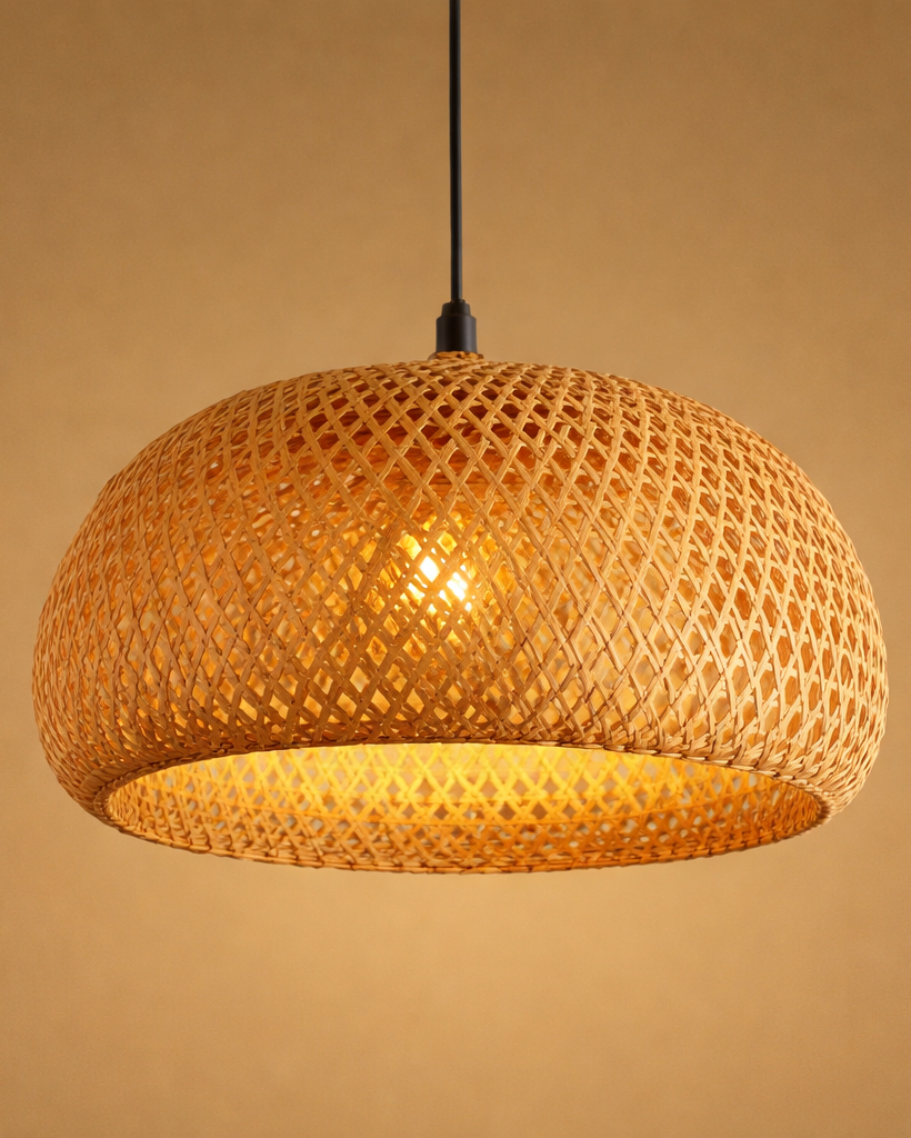 Lámpara Colgante de Bambú y Mimbre Natural Estilo Boho