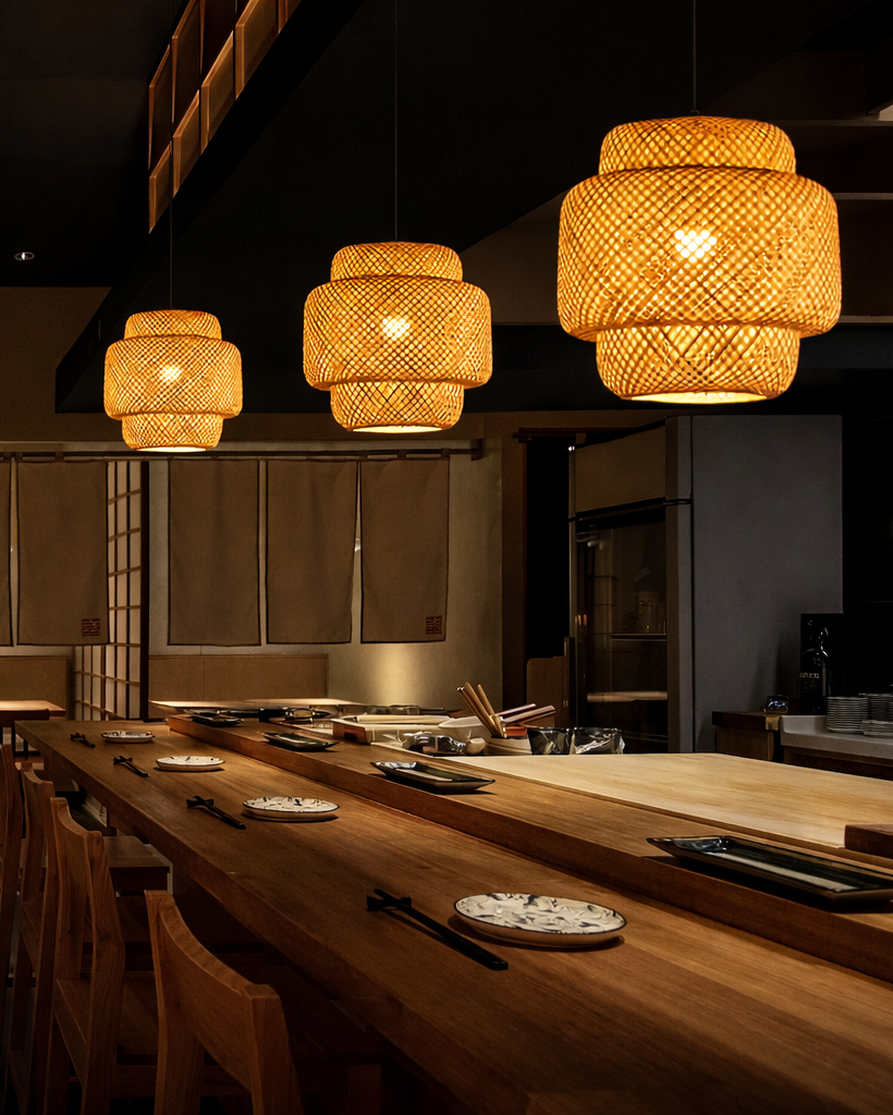 Lámpara Colgante de Bambú y Mimbre Natural Estilo Boho