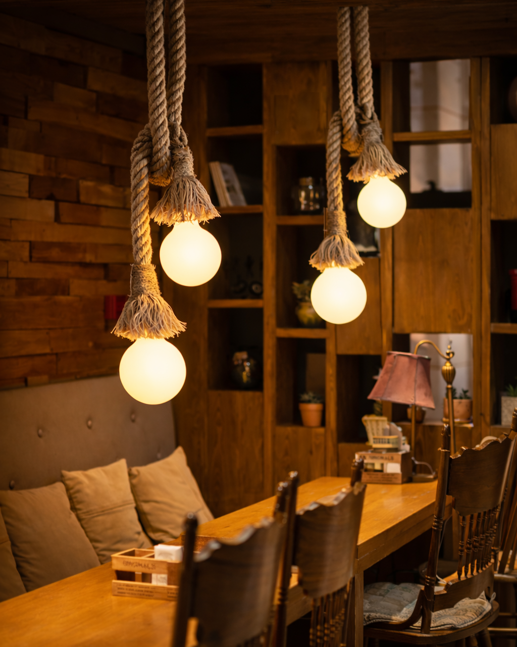 Lámpara Industrial de Cuerda de Cáñamo Estilo Loft