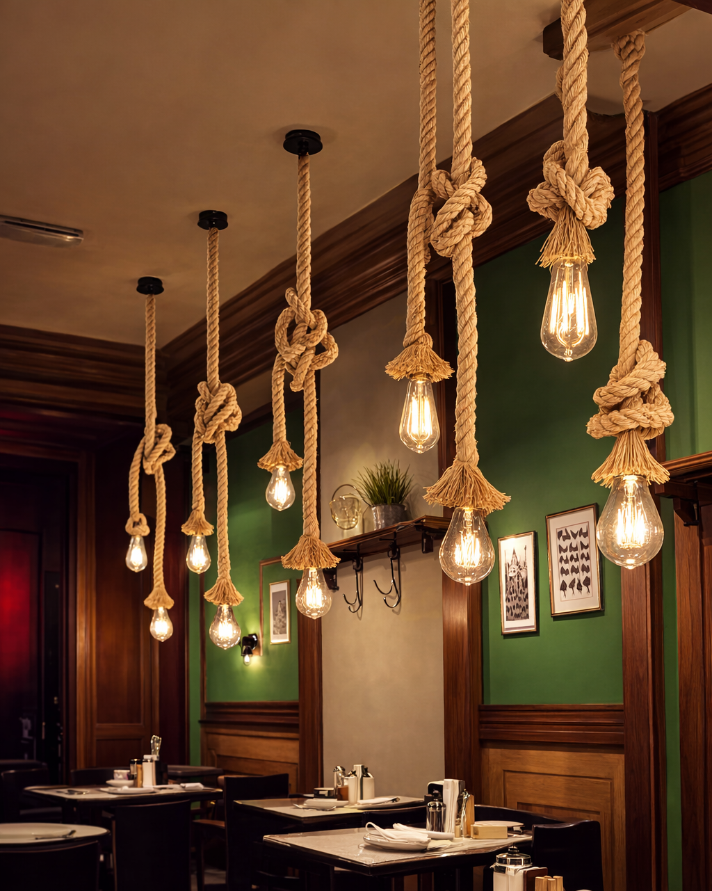 Lámpara Industrial de Cuerda de Cáñamo Estilo Loft