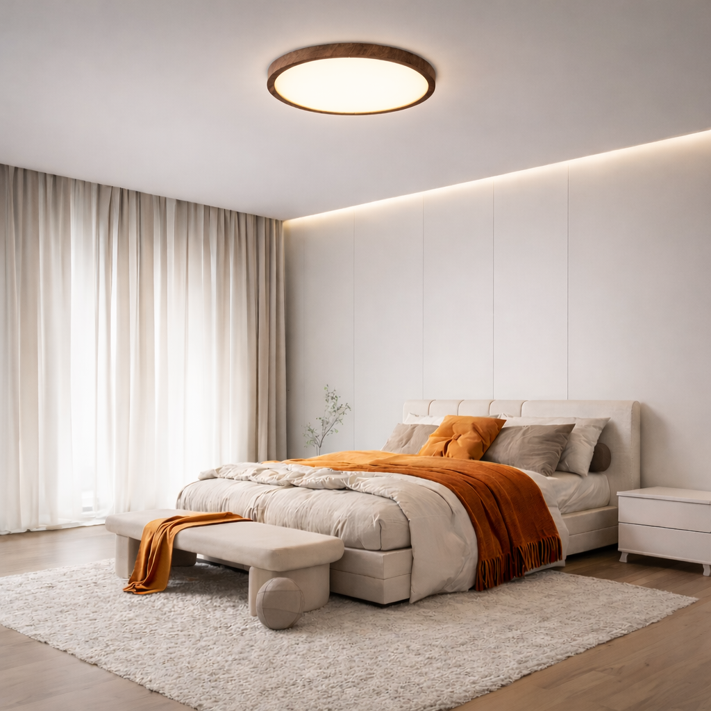 Lámpara de Techo LED Redonda Ultrafina Nogal Moderna