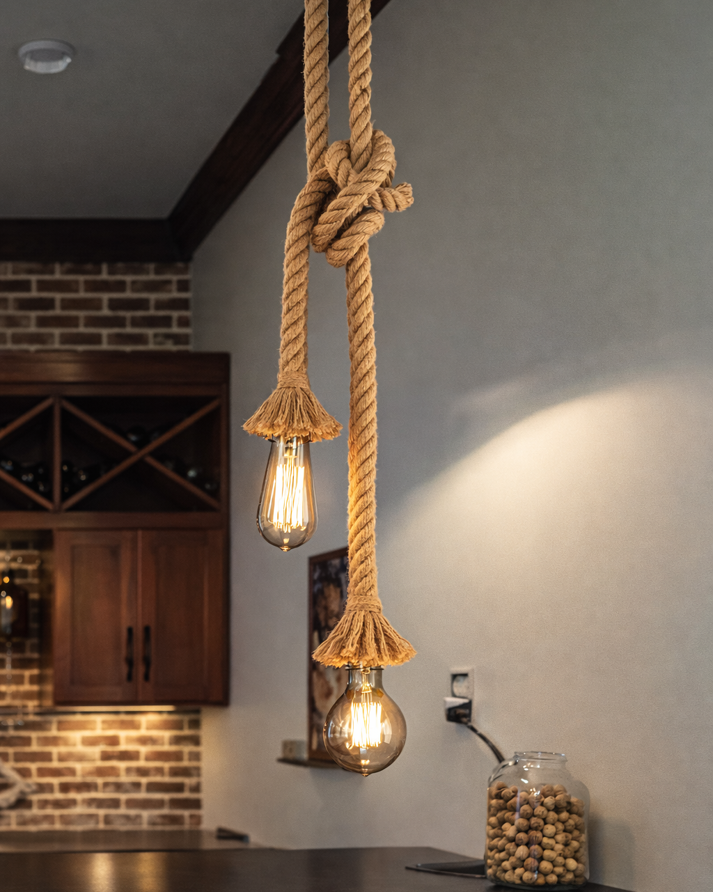 Lámpara Industrial de Cuerda de Cáñamo Estilo Loft