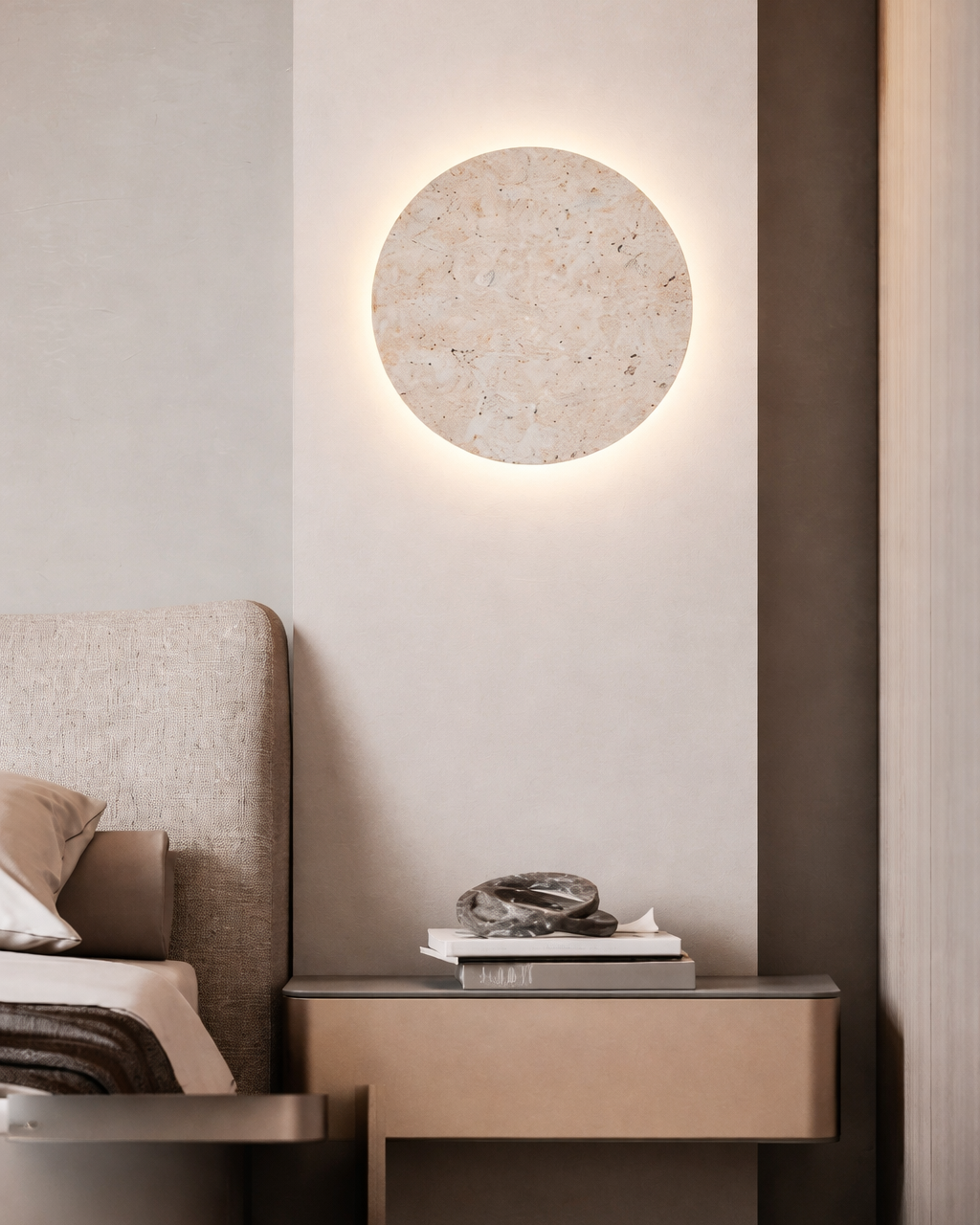 Aplique Redondo de Piedra Natural para Dormitorio