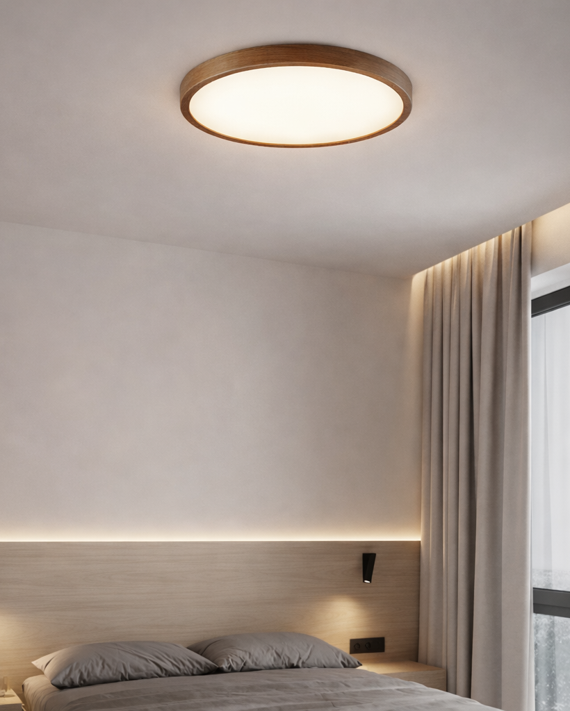 Lámpara de Techo LED Redonda Ultrafina Nogal Moderna