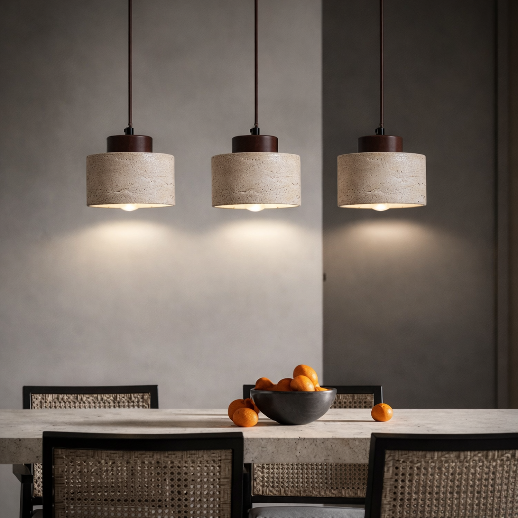 Lámpara Colgante de Travertino Natural Estilo Japandi