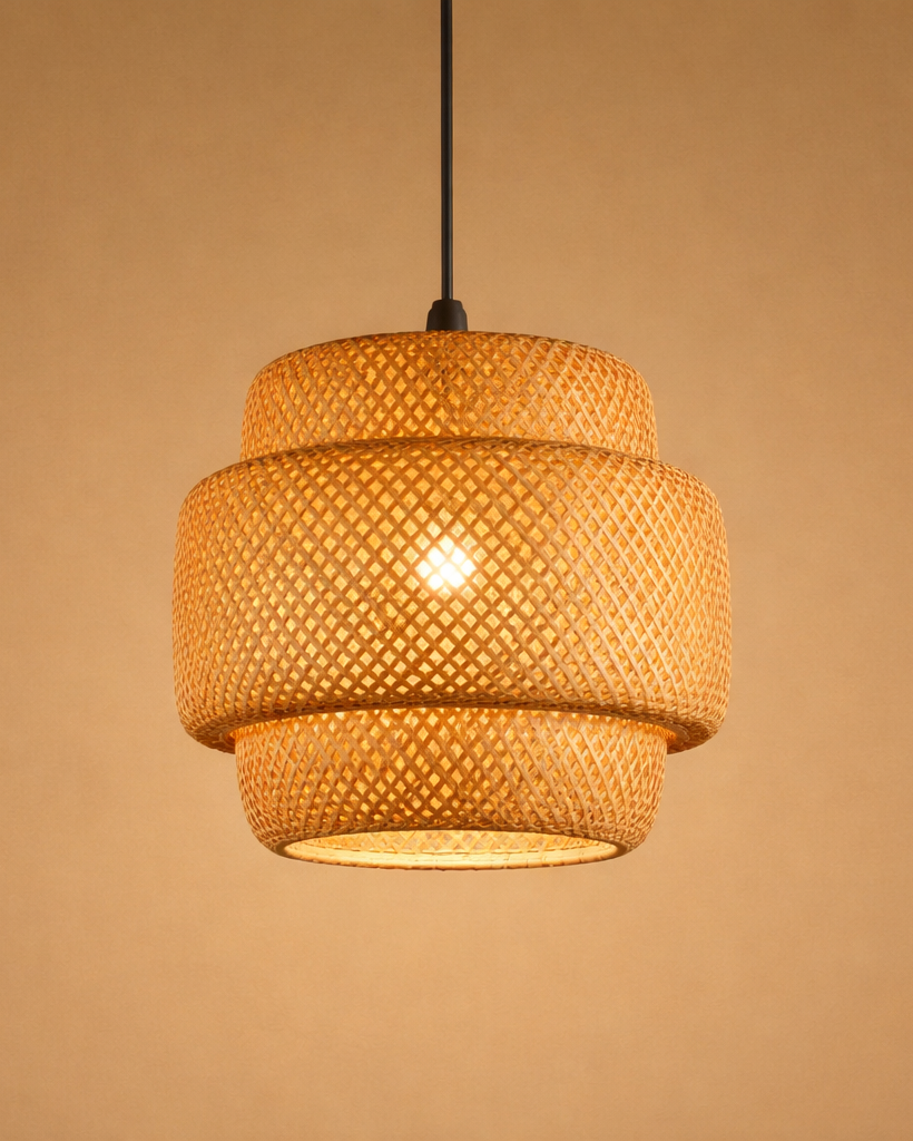 Lámpara Colgante de Bambú y Mimbre Natural Estilo Boho