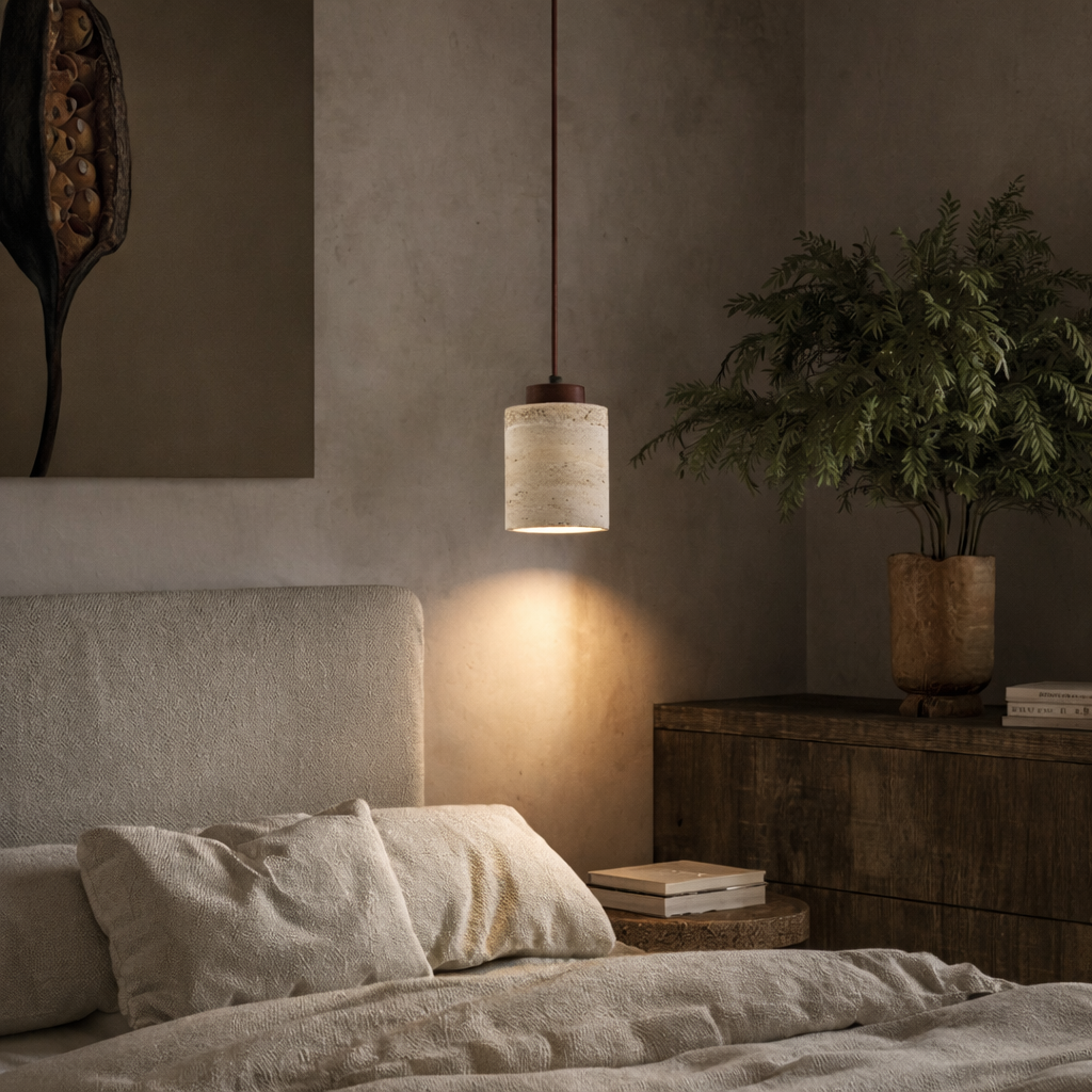Lámpara Colgante de Travertino Natural Estilo Japandi